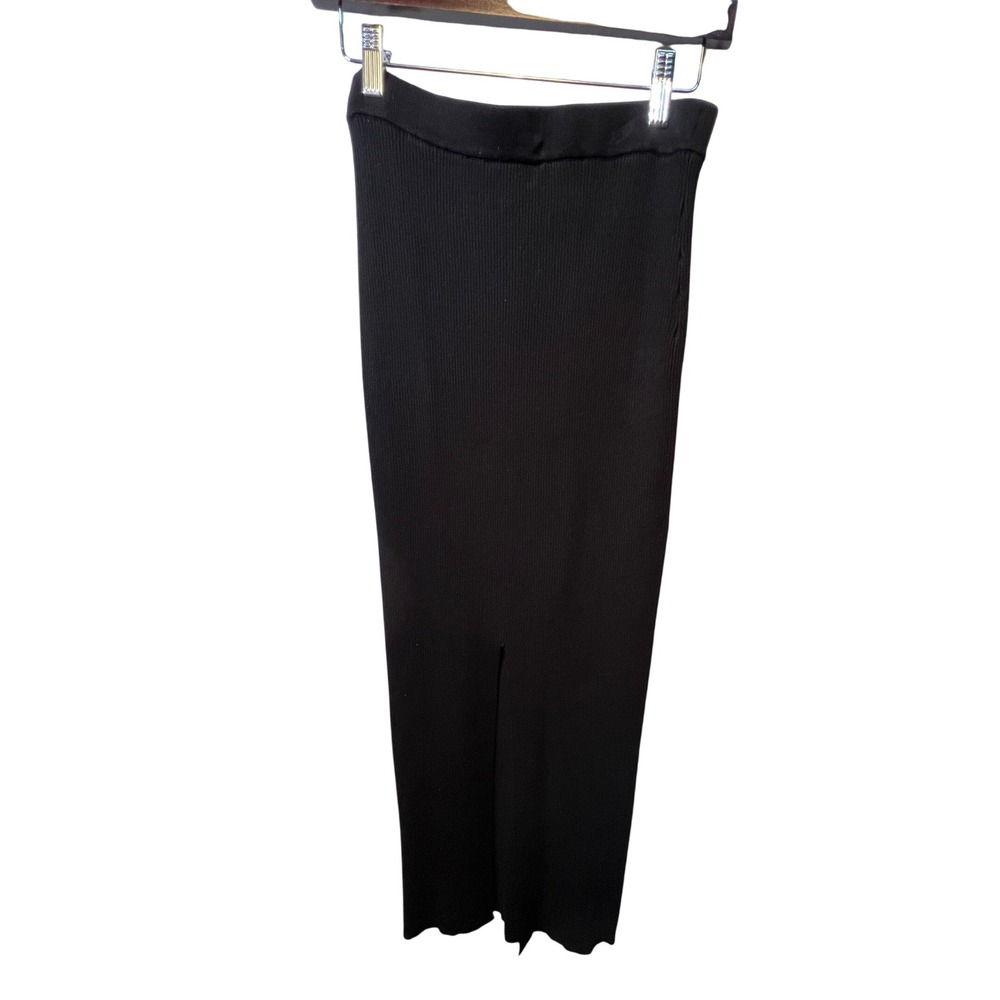 Olive + Oak Ribbed Knit‎ Maxi Skirt High Waist Slit Black Women's M